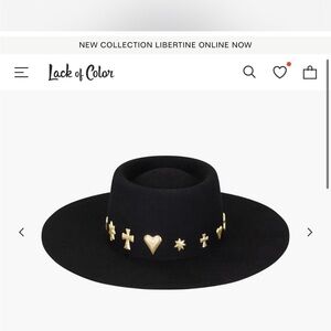 NWT Lack of Color Black Wide-Brim Fedora with Gold Stud Embellishments